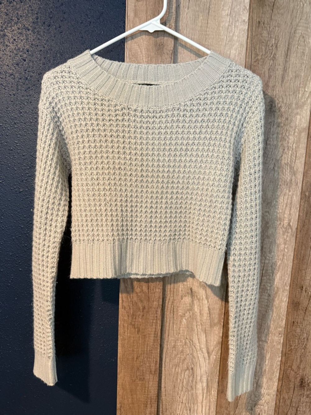 Lulu's Cream Cropped Waffle-Knit Sweater